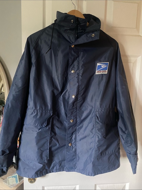 Other - USPS Navy Blue Hooded button up Windbreaker rainwear jacket with hood XS